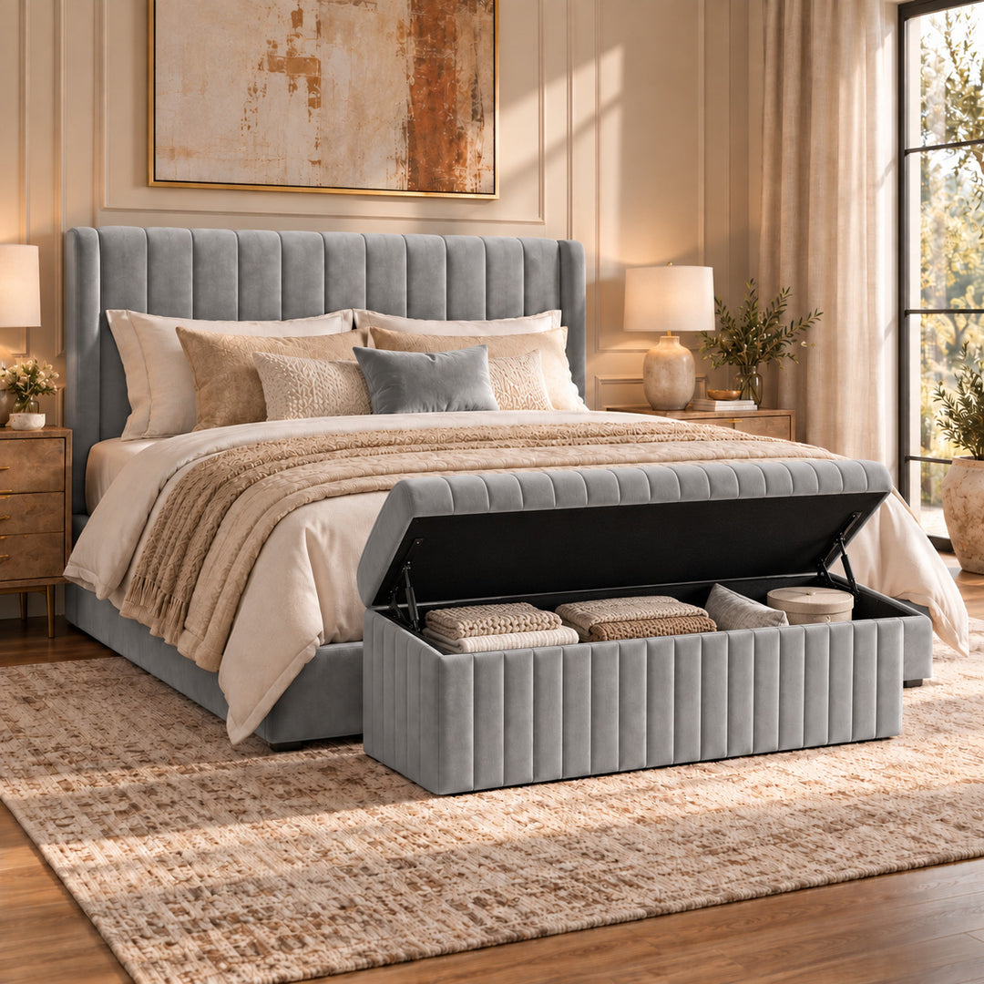 Lux Striped Ottoman Storage Box in Velvet