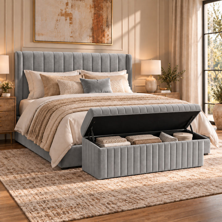 Lux Striped Ottoman Storage Box in Velvet