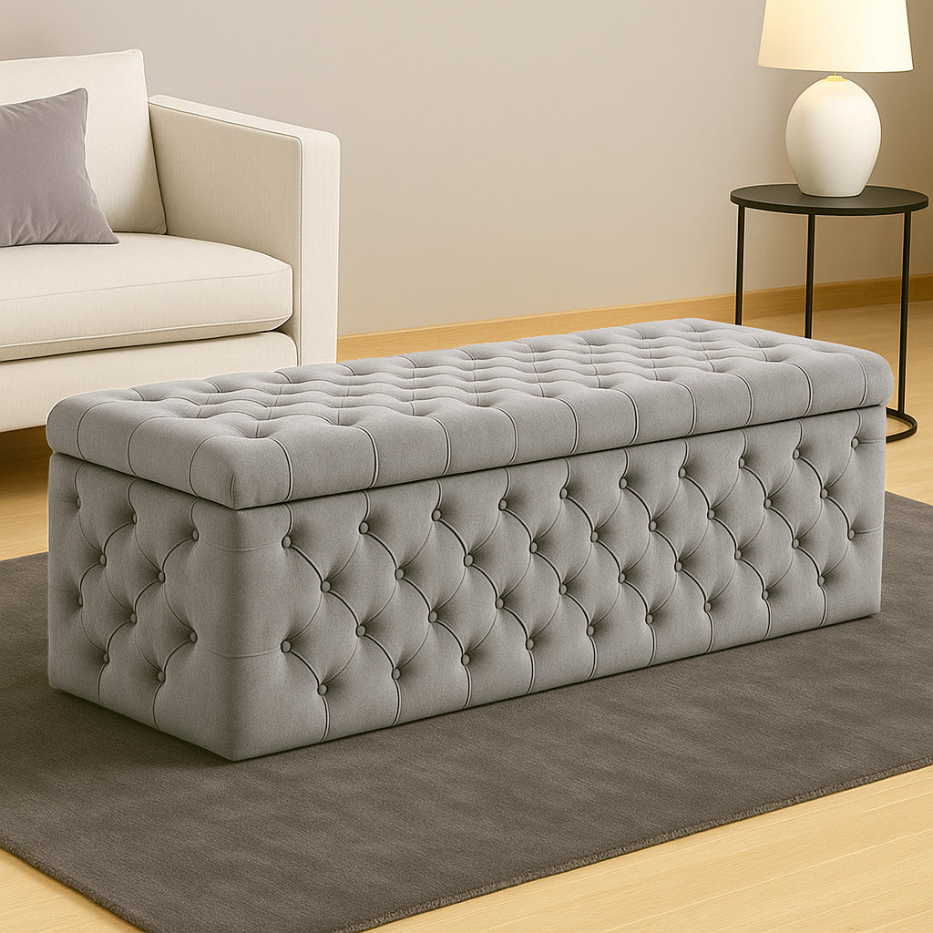 Lux Velvet Upholstered Chesterfield Storage Ottoman Box