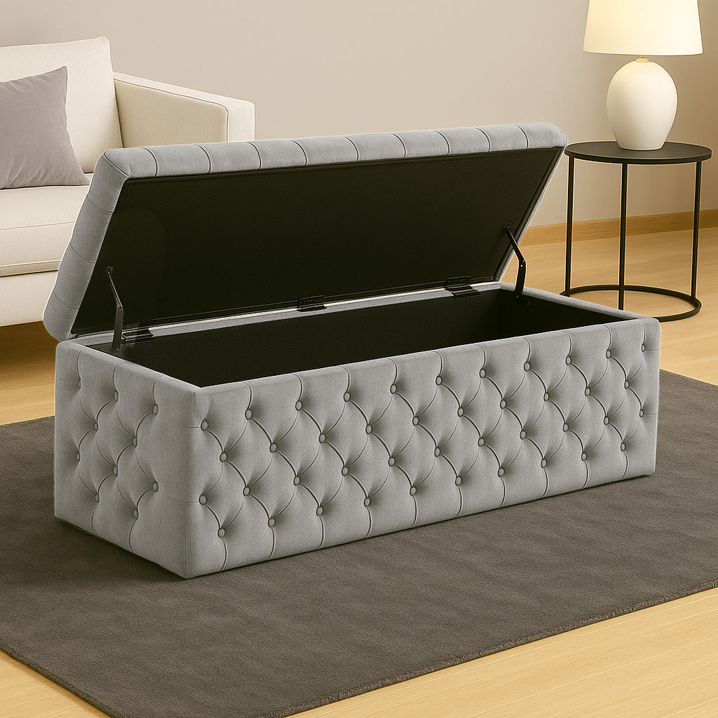 Lux Velvet Upholstered Chesterfield Storage Ottoman Box