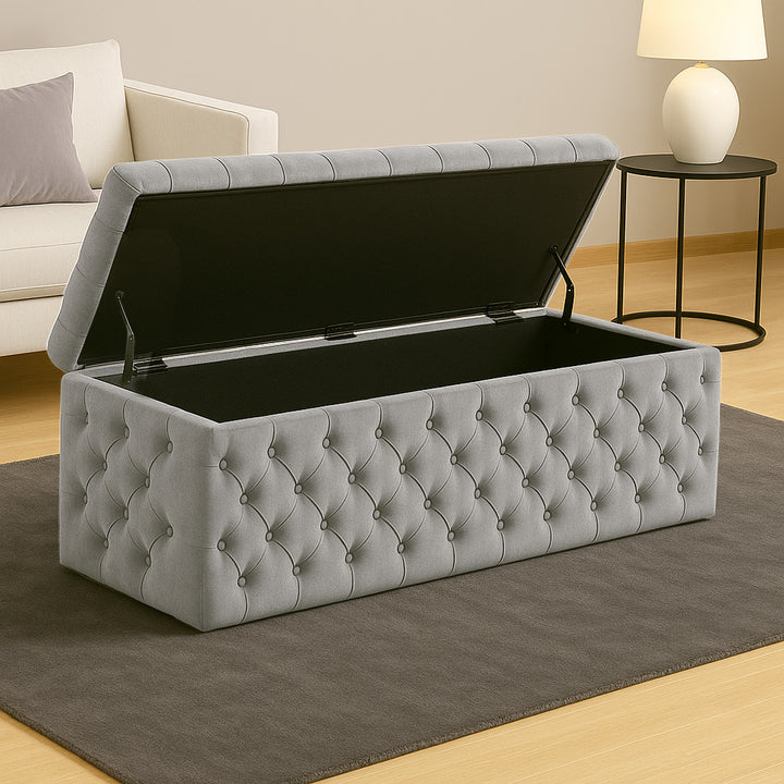 Lux Velvet Upholstered Chesterfield Storage Ottoman Box
