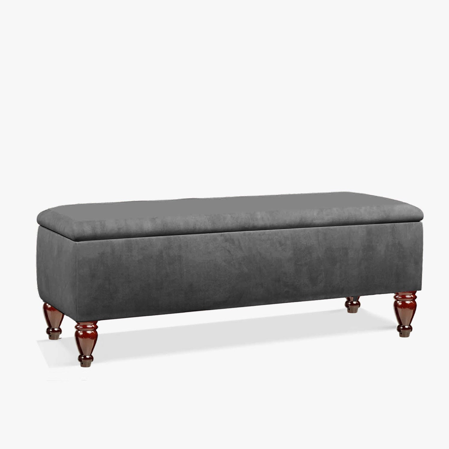dark grey bench with storage, Steel plush velvet storage bench, dark grey ottoman storage box, end of bed storage bench, dark grey bench with legs, window seating bench, ottoman footstool, footrest