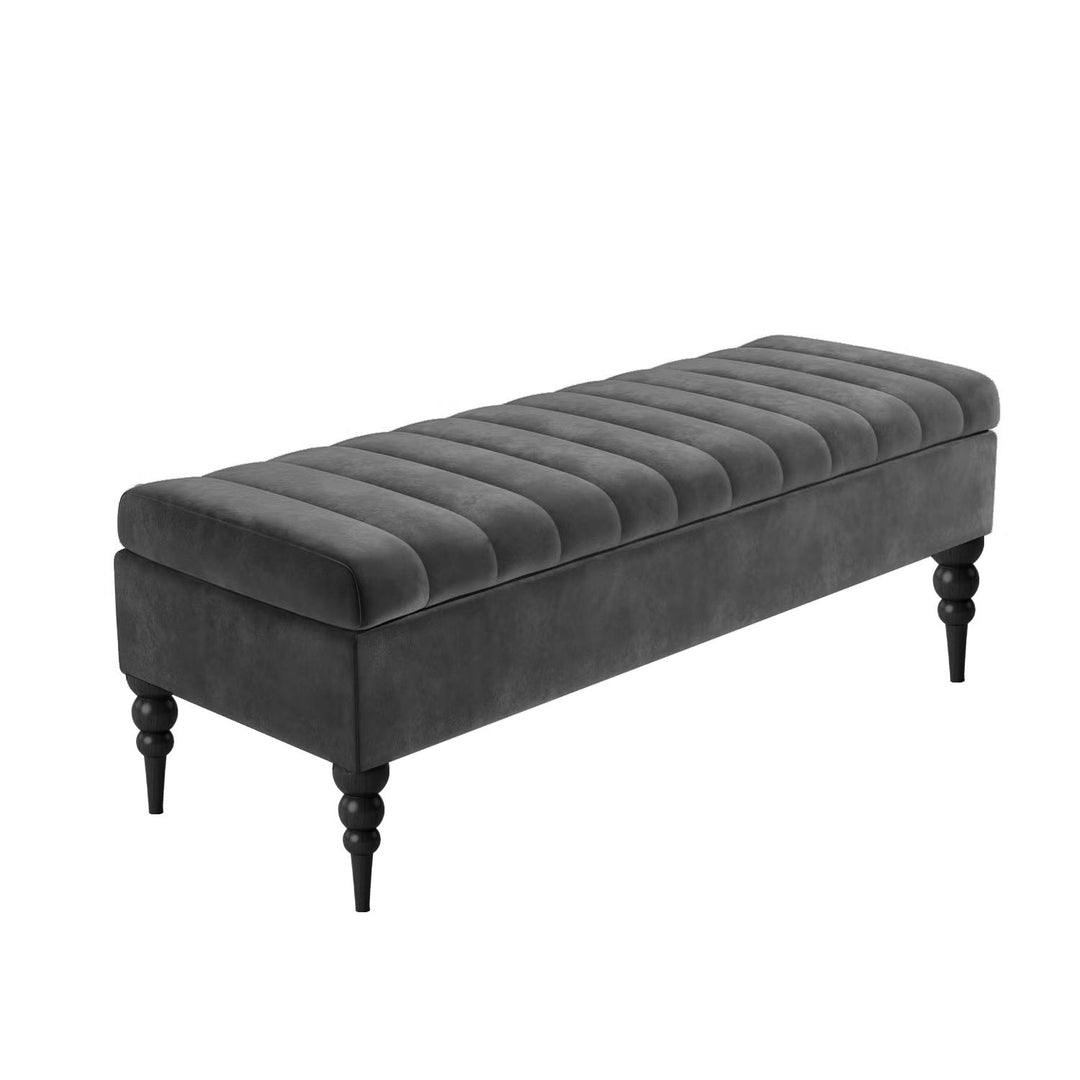 Steel Dark Grey plush velvet bench with storage, velvet shoe storage bench, hallway bench, end of bed bench with storage, ottoman footstool, shoe changing bench, window seating bench, velvet end of bed table, footrest