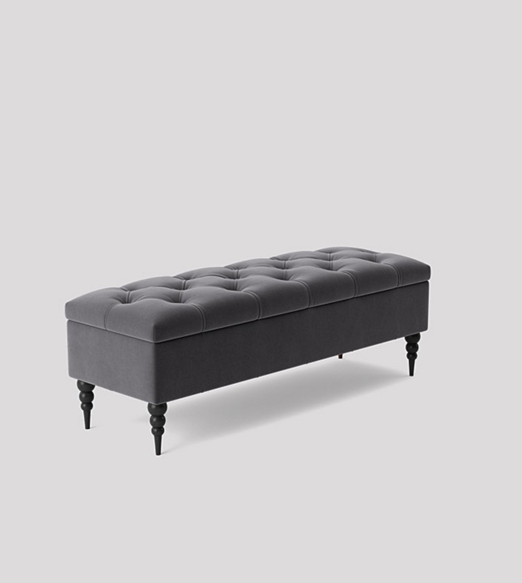 dark grey plush velvet bench with storage, ottoman storage bench, Chesterfield shoe bench, shoe bench with storage, plush velvet upholstered coffee table, rectanalge footstool with storage, ottoman footstool, velvet end of bed bench, window seating bench, entry hallway bench, emerald green plush velvet bench, tufted ottoman bench
