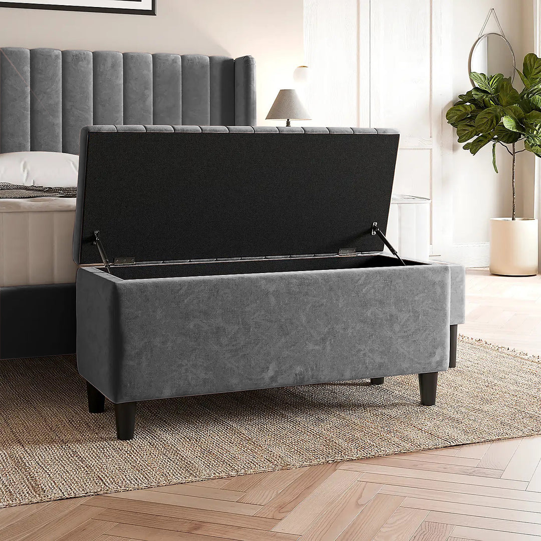 Steel Plush velvet upholstered blanket box, Teal velvet bench with storage, Large upholstered blanket box with legs, Velvet Upholstered Footstool, Rectangle Coffee Table, Ottoman storage box