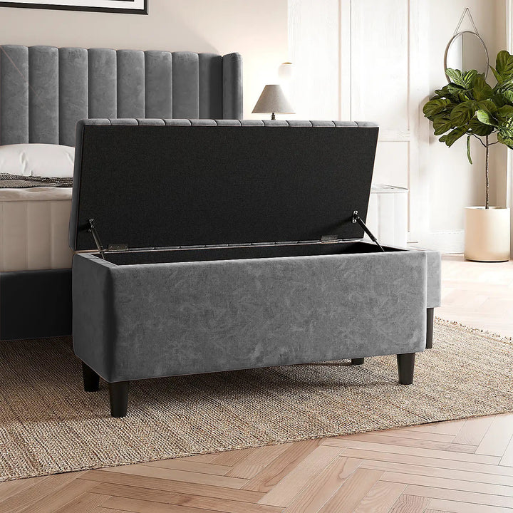 Steel Plush velvet upholstered blanket box, Teal velvet bench with storage, Large upholstered blanket box with legs, Velvet Upholstered Footstool, Rectangle Coffee Table, Ottoman storage box