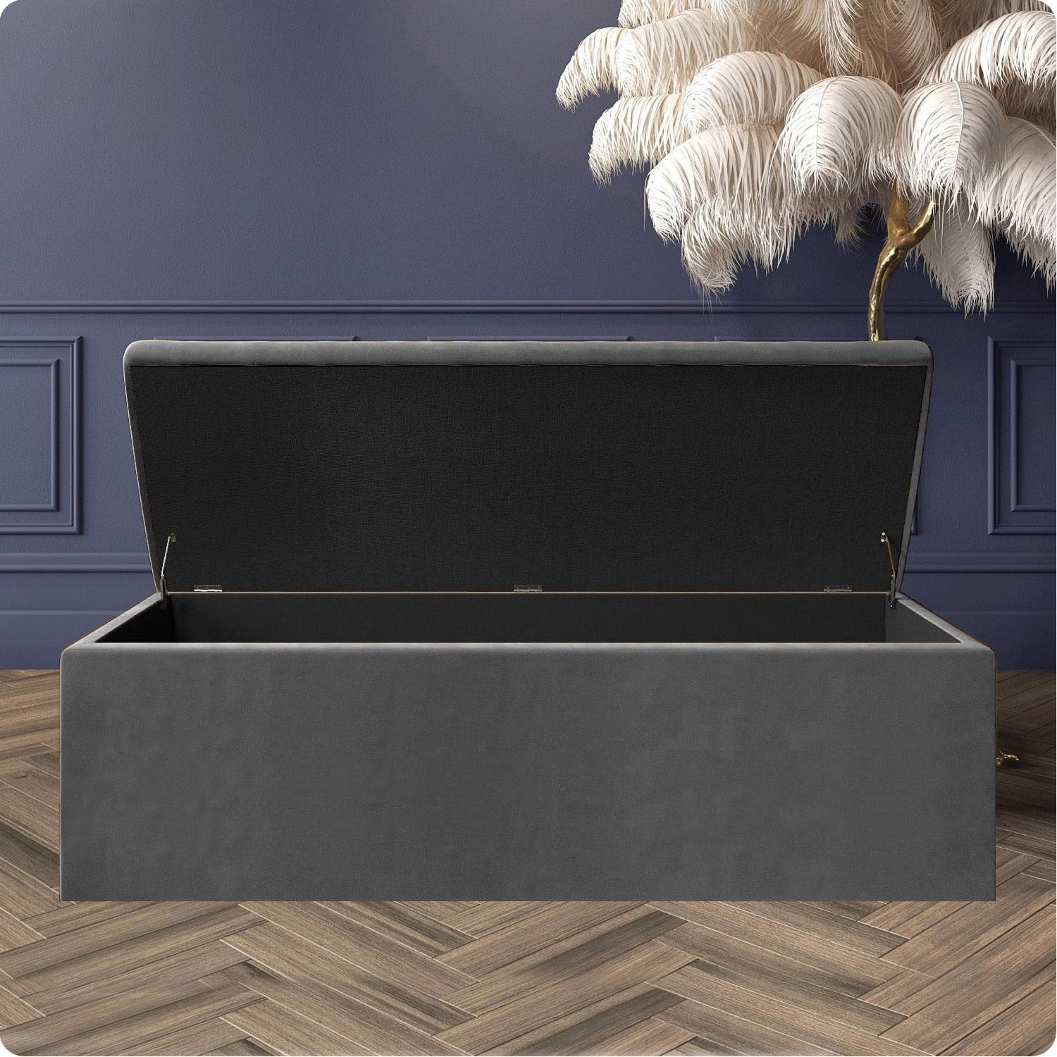 Safar Large Velvet Ottoman Storage Box with Plain Lid