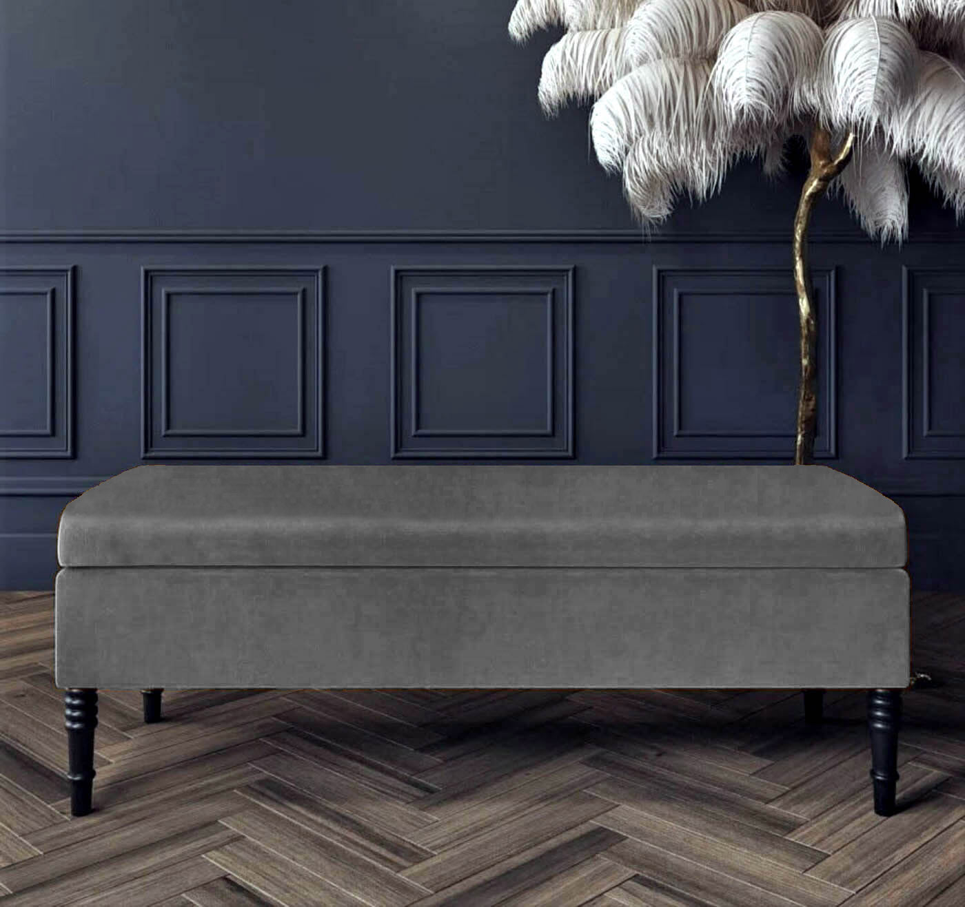 Safar Plain Upholstered Velvet Bench with Storage
