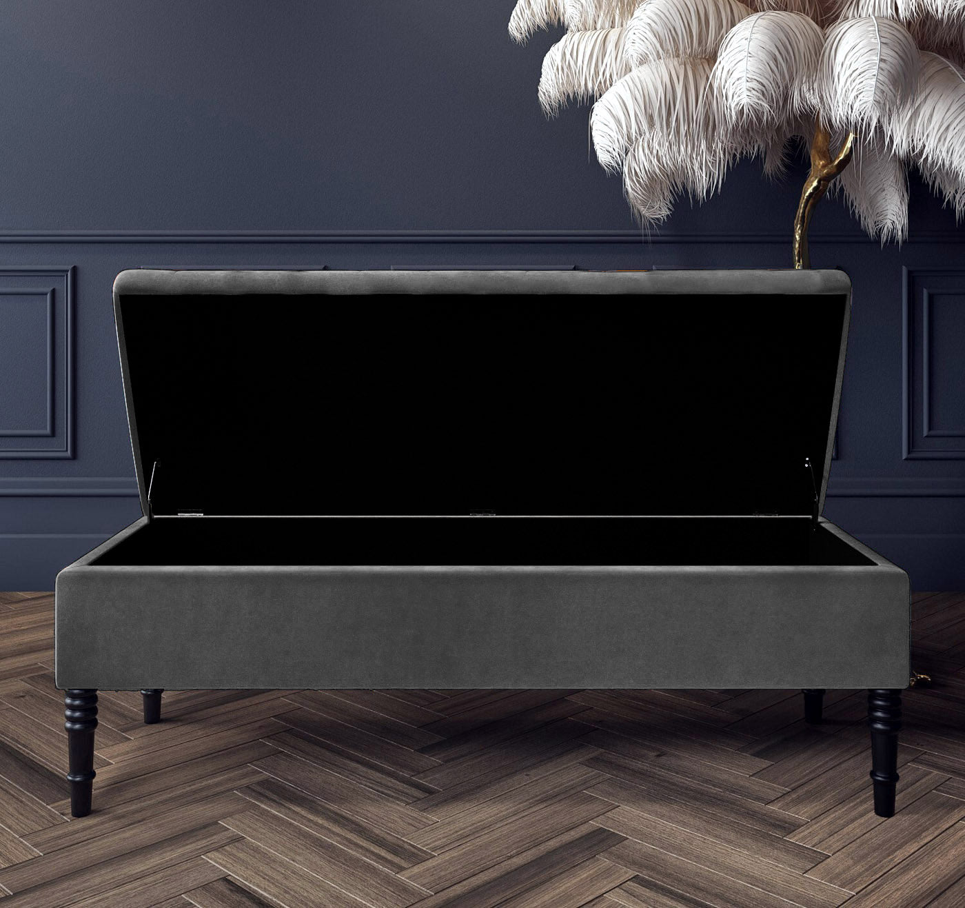 Safar Plain Upholstered Velvet Bench with Storage