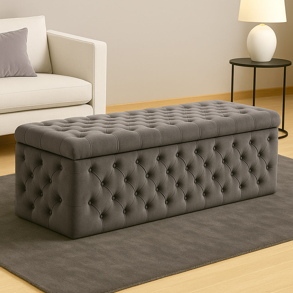 Lux Velvet Upholstered Chesterfield Storage Ottoman Box