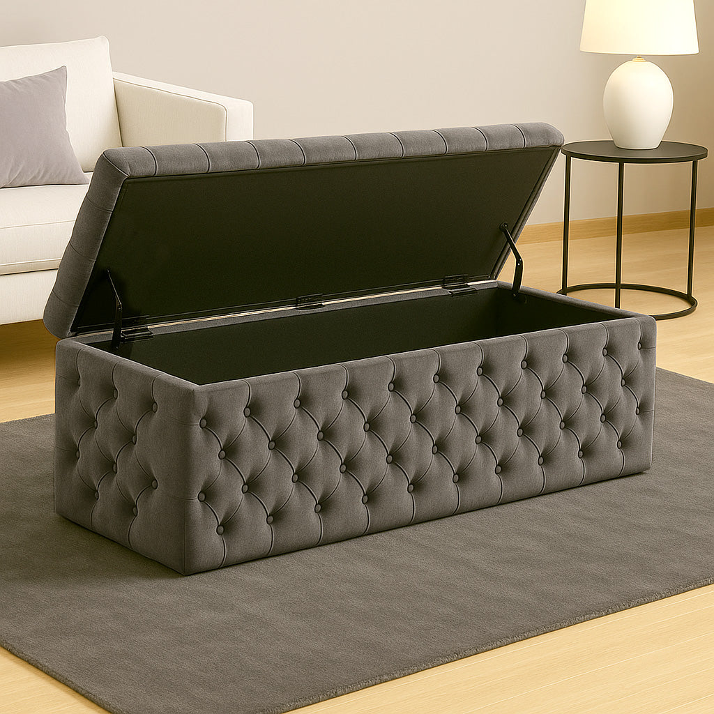 Lux Velvet Upholstered Chesterfield Storage Ottoman Box