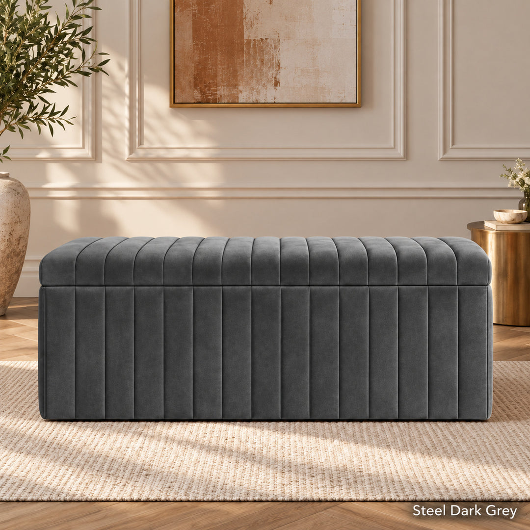Lux Striped Ottoman Storage Box in Velvet