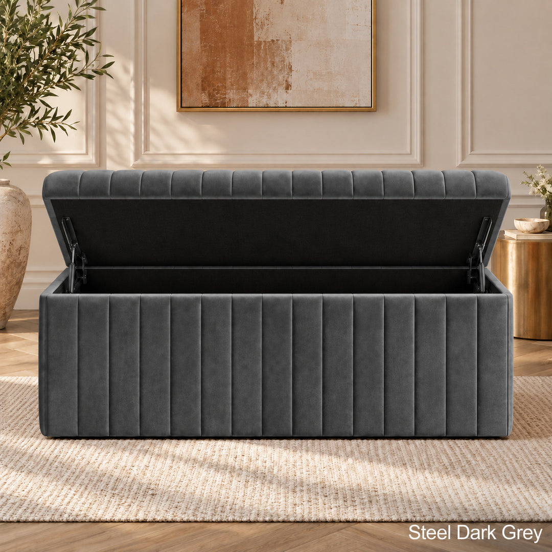 Lux Striped Ottoman Storage Box in Velvet