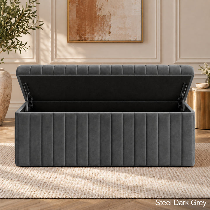 Lux Striped Ottoman Storage Box in Velvet