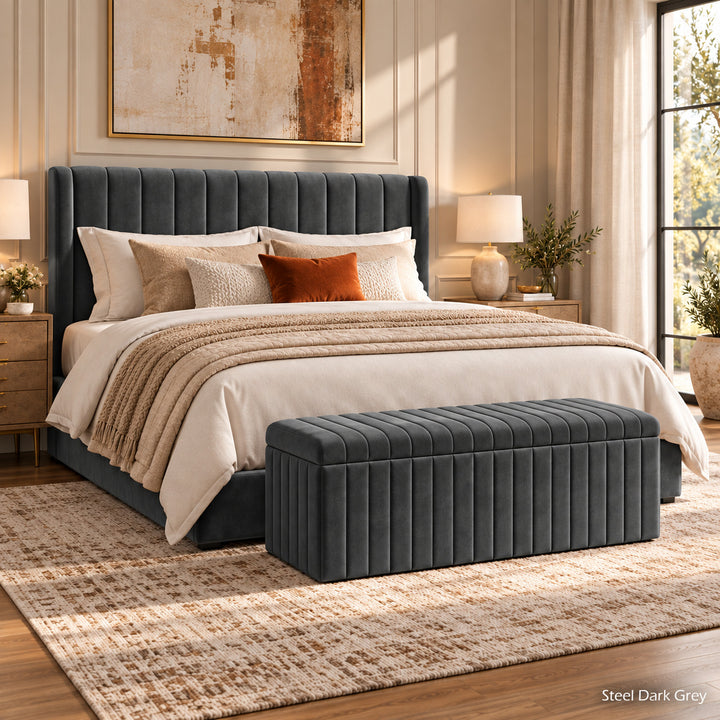 Lux Striped Ottoman Storage Box in Velvet