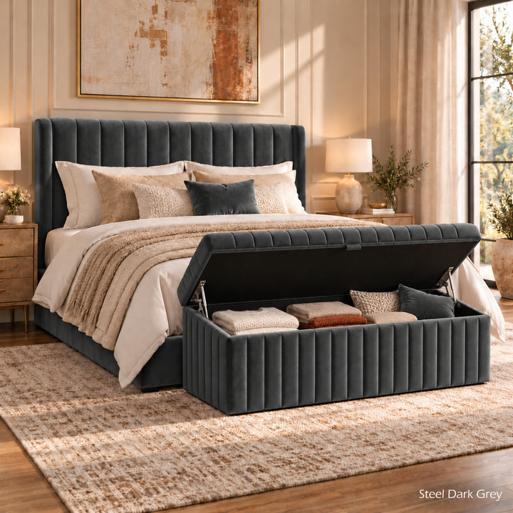 Lux Striped Ottoman Storage Box in Velvet