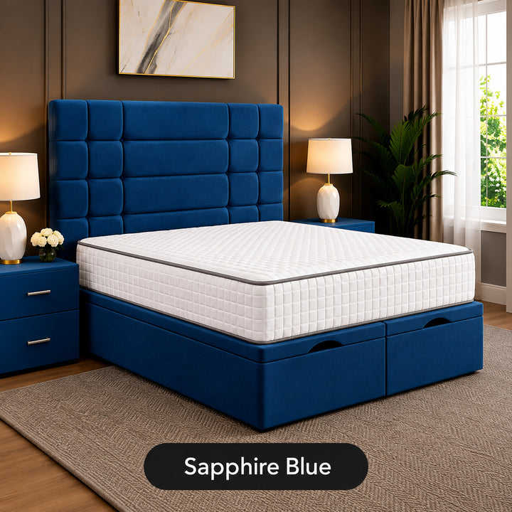 Elara Divan Storage Striped Tufted Ottoman Bed Frame