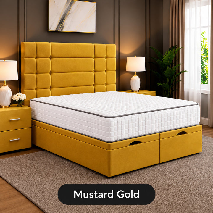 Elara Divan Storage Striped Tufted Ottoman Bed Frame