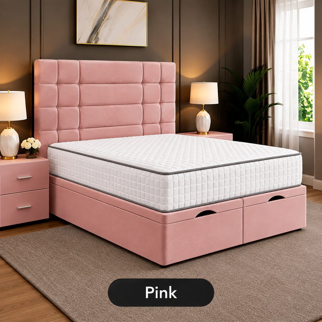 Elara Divan Storage Striped Tufted Ottoman Bed Frame