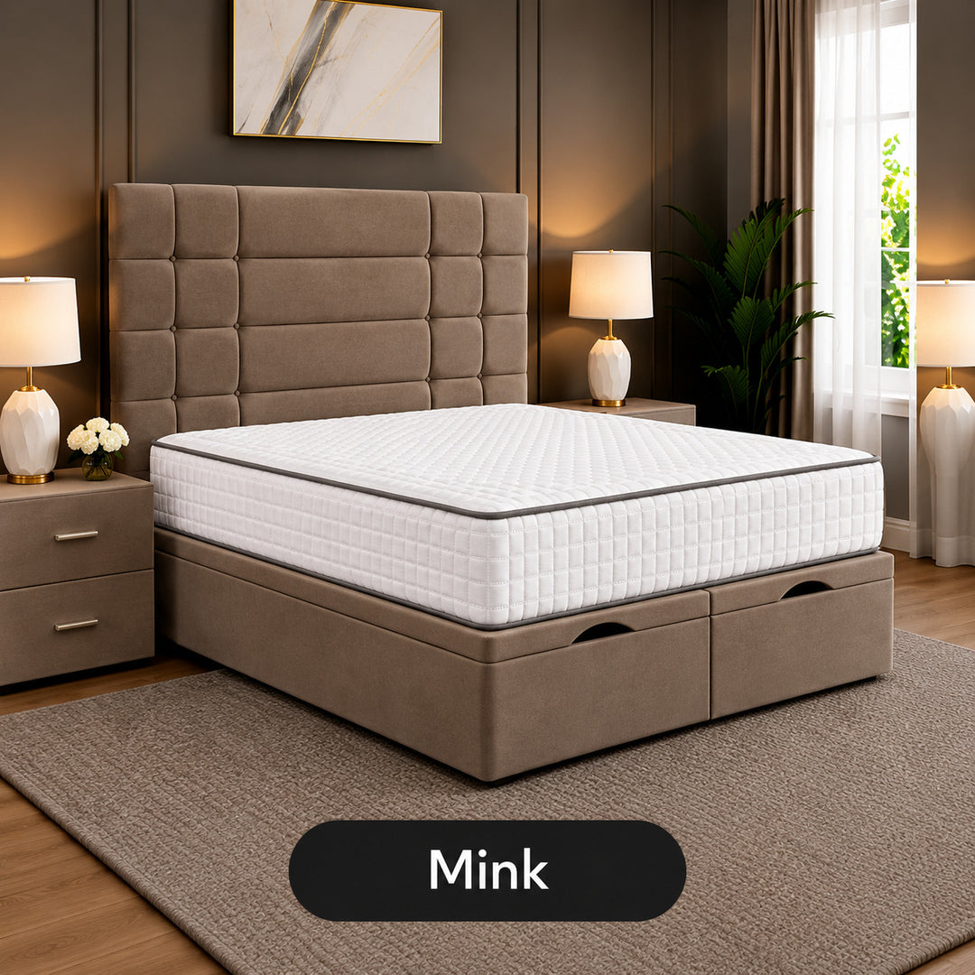 Elara Divan Storage Striped Tufted Ottoman Bed Frame