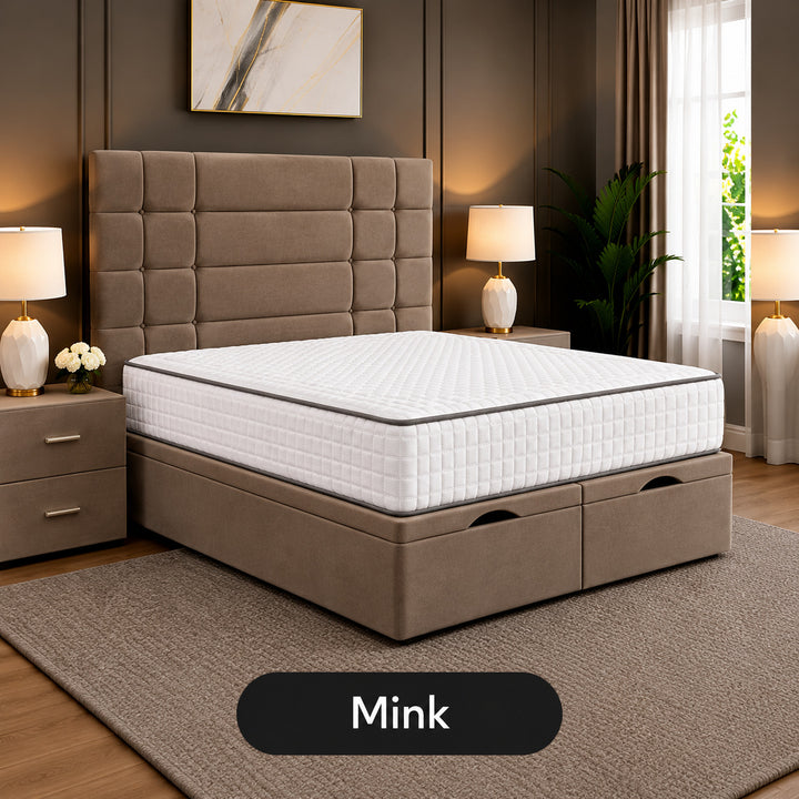 Elara Divan Storage Striped Tufted Ottoman Bed Frame