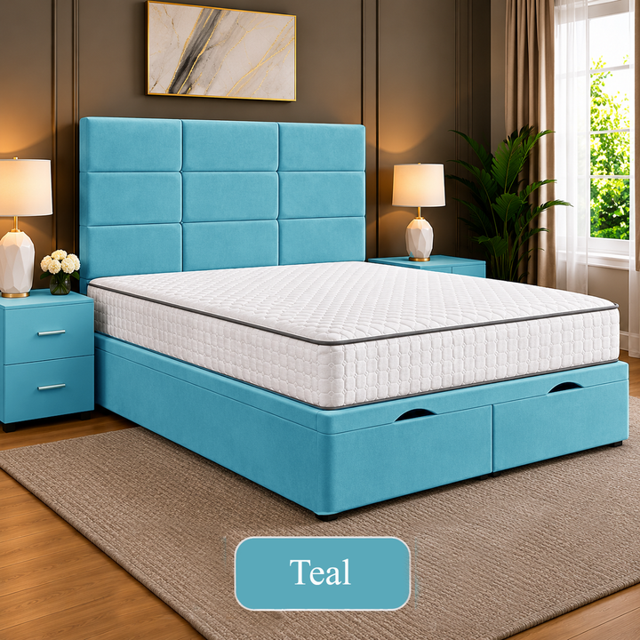 Lux Cubed Tufted Divan Storage Ottoman Bed Frame