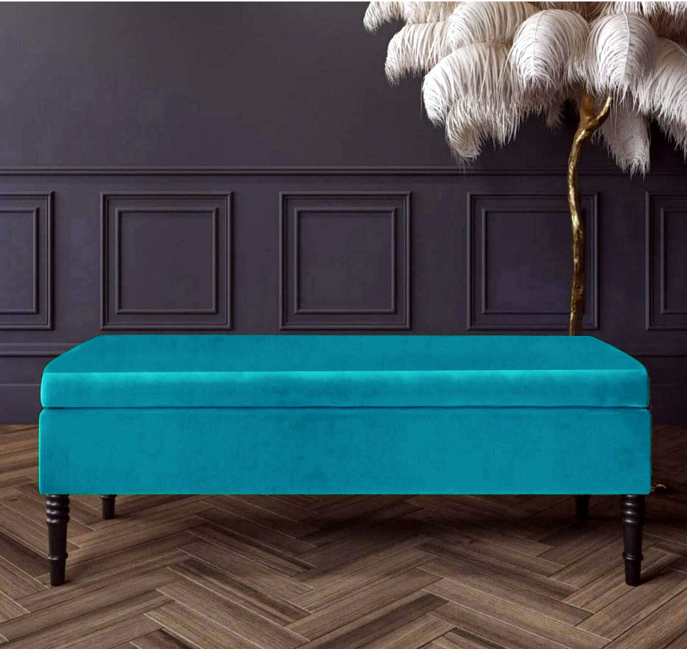 Safar Plain Upholstered Velvet Bench with Storage