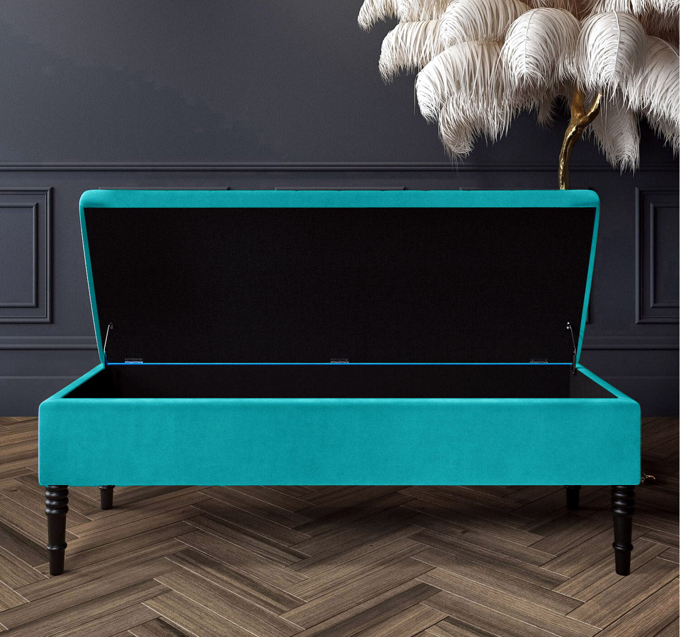 Safar Plain Upholstered Velvet Bench with Storage