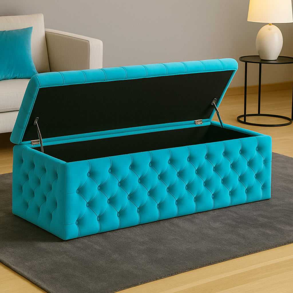 Lux Velvet Upholstered Chesterfield Storage Ottoman Box