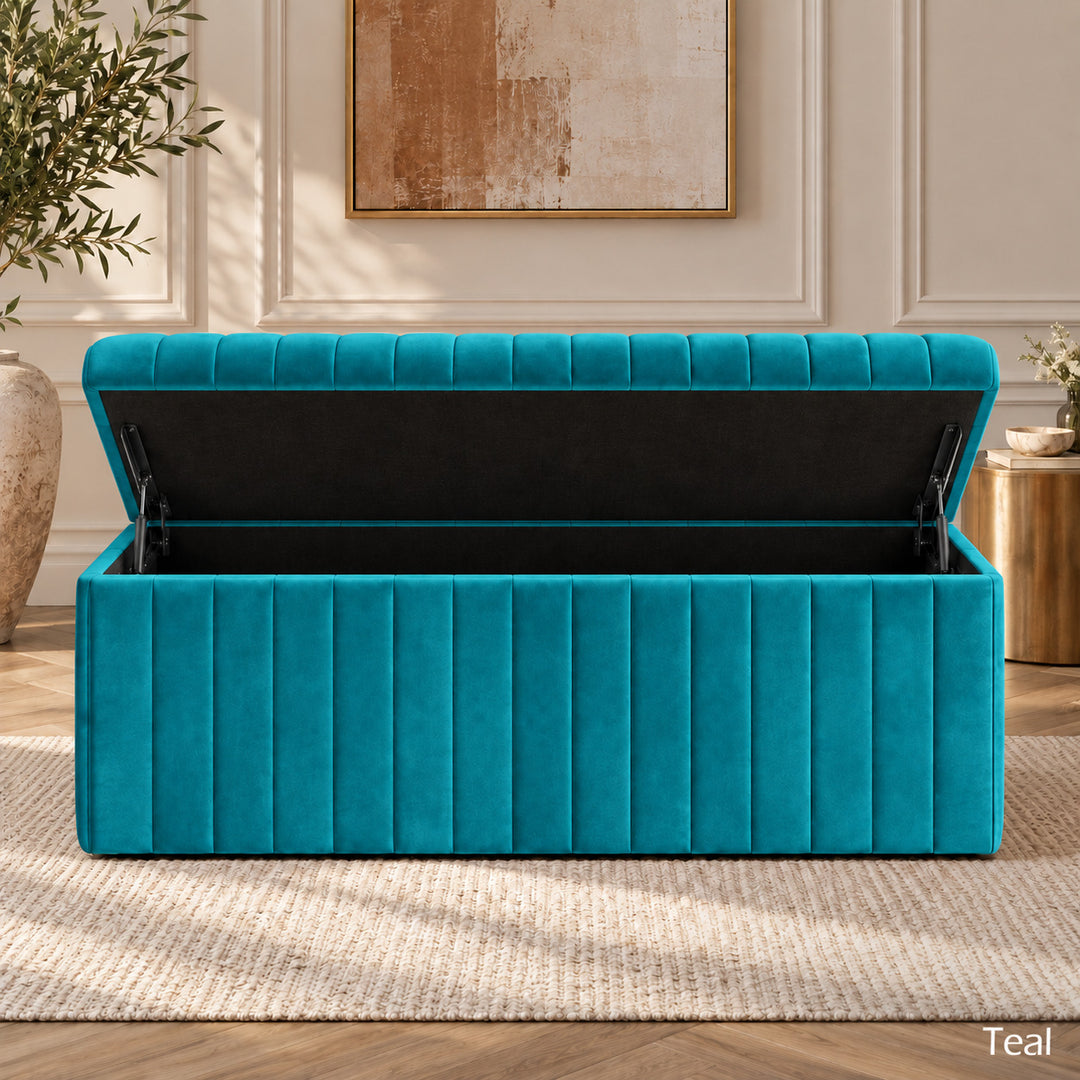 Lux Striped Ottoman Storage Box in Velvet