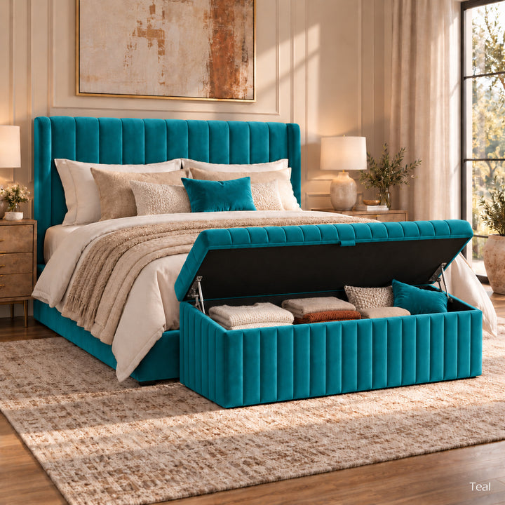 Lux Striped Ottoman Storage Box in Velvet