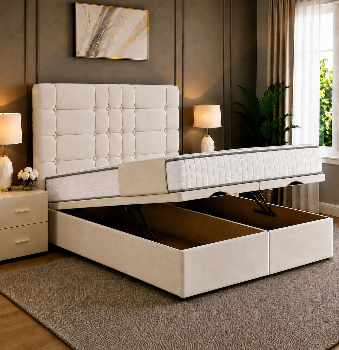 Vance Tufted Panelled Divan Storage Ottoman Bed Frame