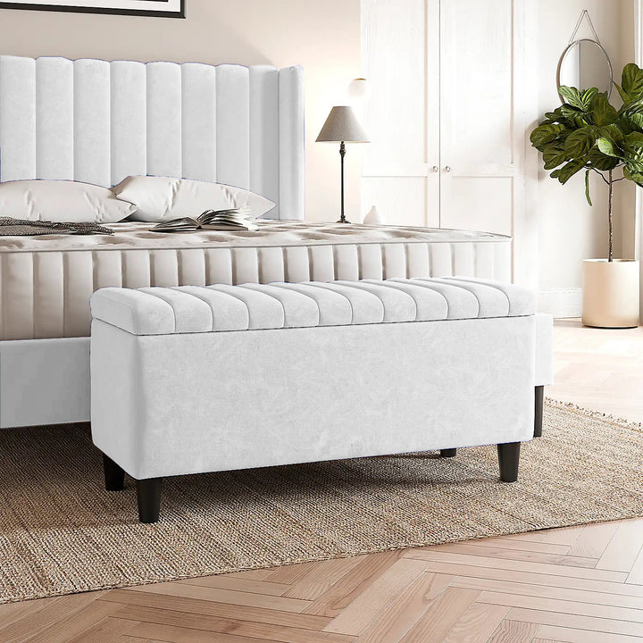 White Plush velvet upholstered blanket box, Teal velvet bench with storage, Large upholstered blanket box with legs, Velvet Upholstered Footstool, Rectangle Coffee Table, Ottoman storage box