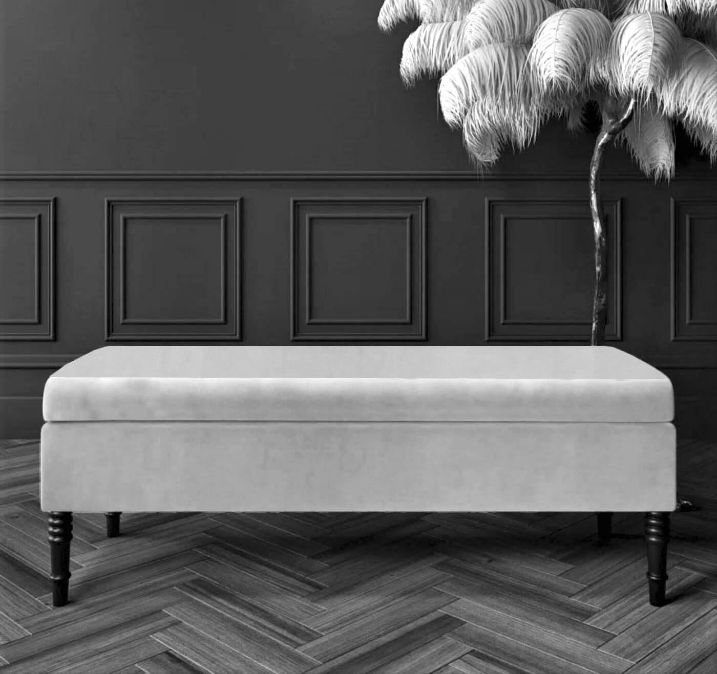 Safar Plain Upholstered Velvet Bench with Storage