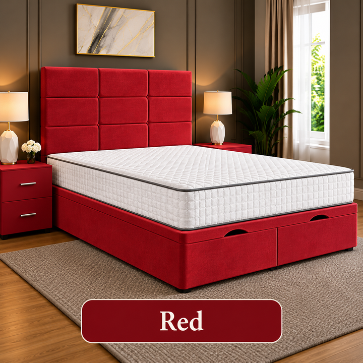 Lux Cubed Tufted Divan Storage Ottoman Bed Frame