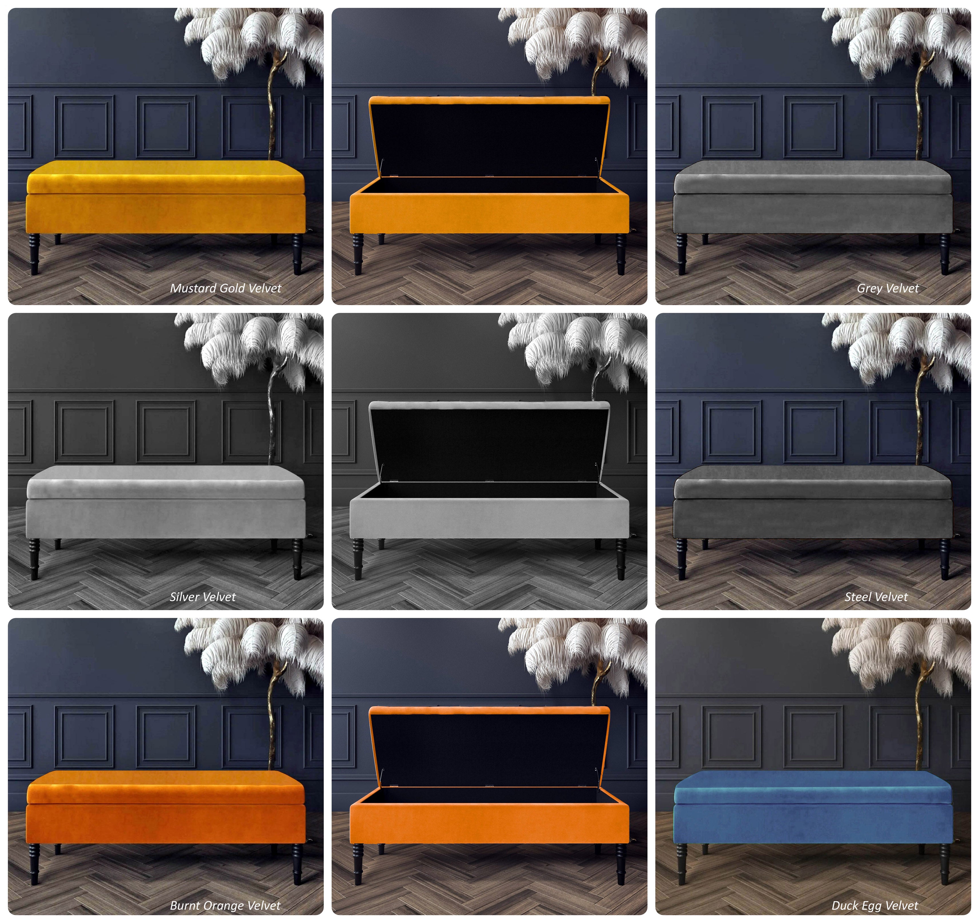 Safar Plain Upholstered Velvet Bench with Storage
