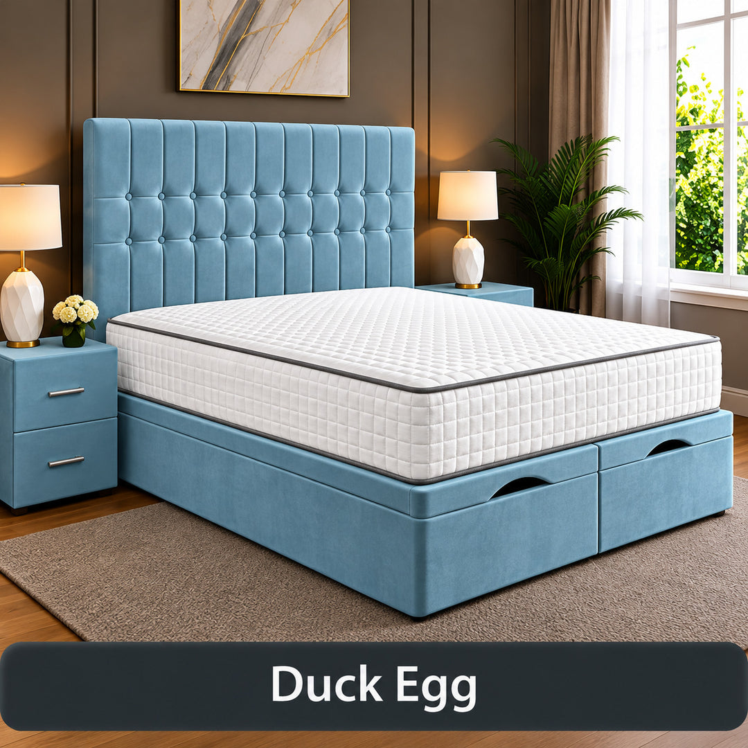 Sarah Divan Storage Striped Tufted Ottoman Bed Frame