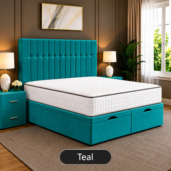 Sophia Divan Storage Striped Tufted Ottoman Bed Frame