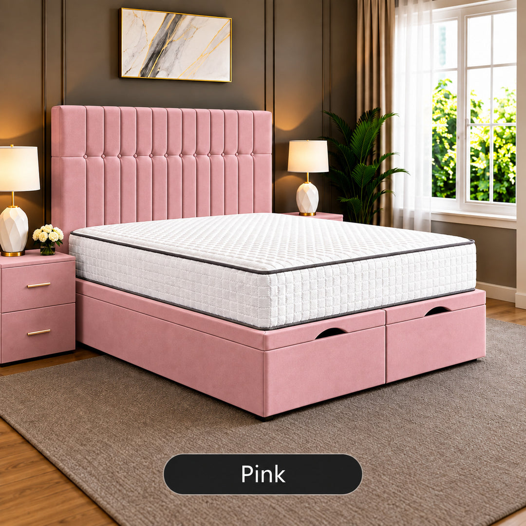 Sophia Divan Storage Striped Tufted Ottoman Bed Frame