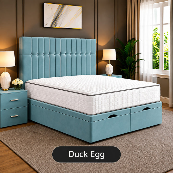 Sophia Divan Storage Striped Tufted Ottoman Bed Frame