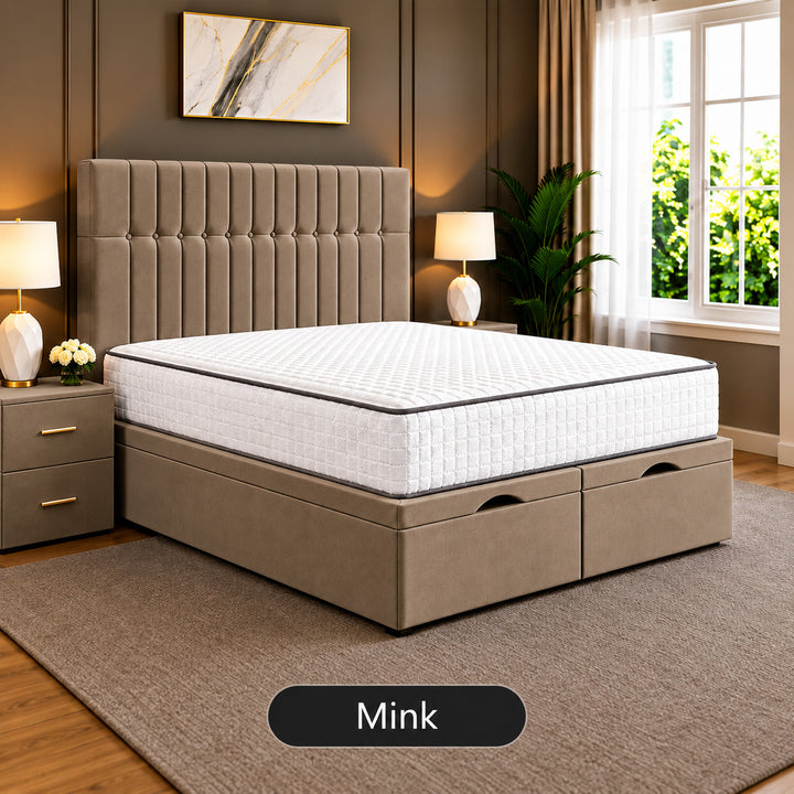 Sophia Divan Storage Striped Tufted Ottoman Bed Frame