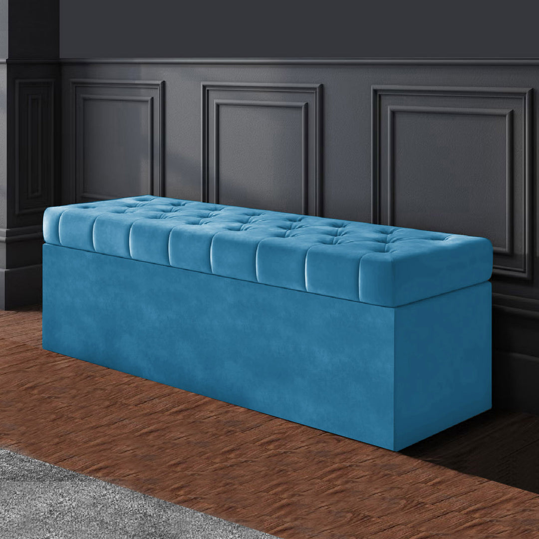 duck egg plush velvet Chesterfield upholstered ottoman storage box in plush velvet with matching fabric buttons. Upholstered ottoman storage box or a velvet blanket box, Chesterfield velvet ottoman, Plush velvet storage ottoman, Upholstered ottoman storage box, Velvet storage bench ottoman, Tufted ottoman with storage, High-density foam lid ottoman, Velvet tufted storage bench, Deep storage ottoman velvet, Velvet upholstered bench with storage, Chesterfield storage bench, Ottoman with high-density foam lid,