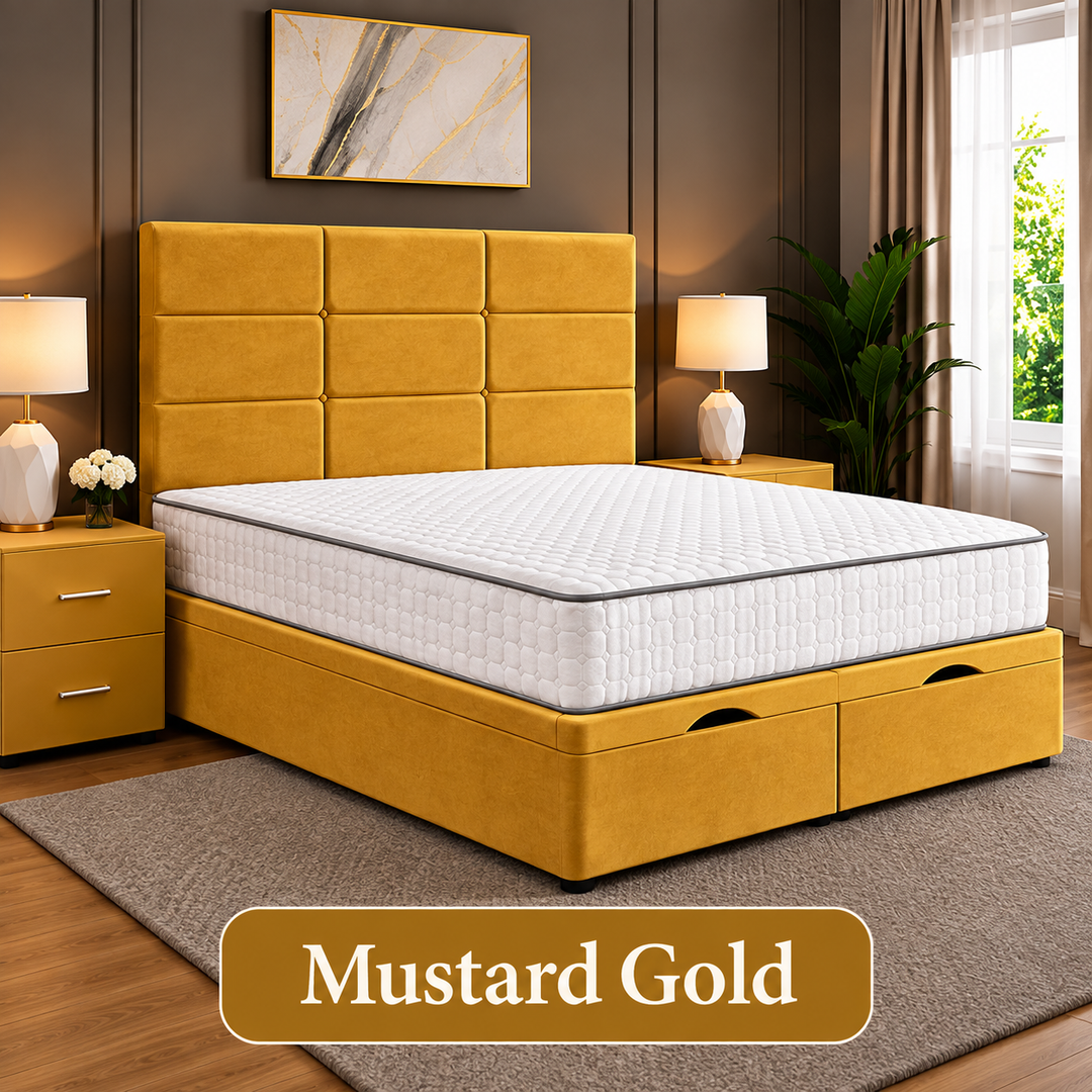 Lux Cubed Tufted Divan Storage Ottoman Bed Frame