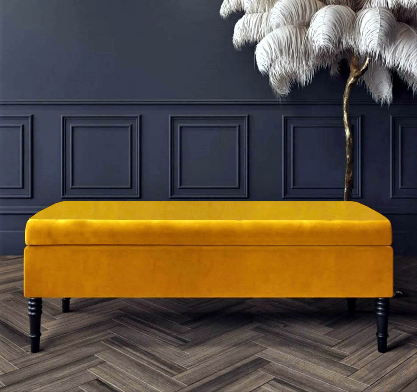 Safar Plain Upholstered Velvet Bench with Storage