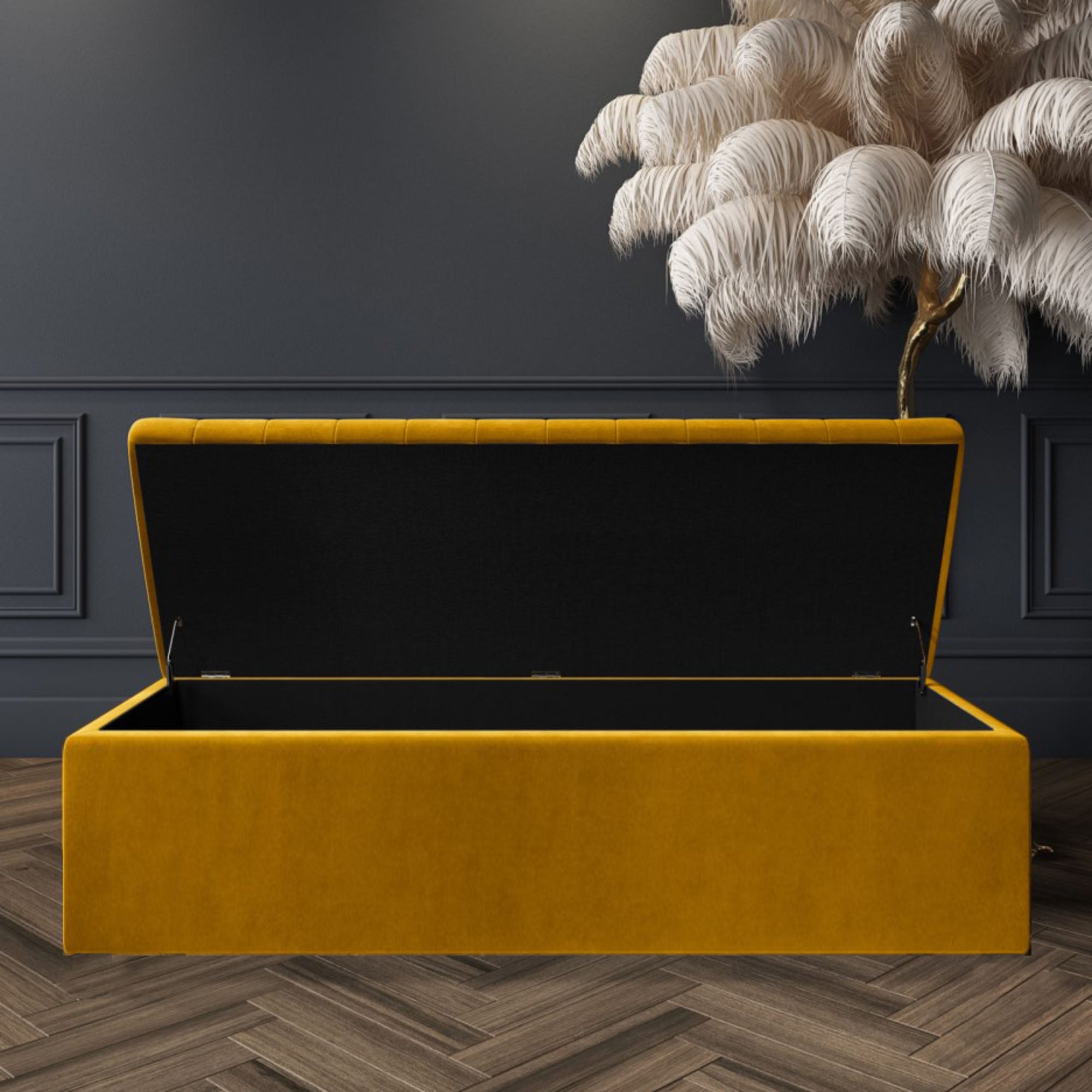 Large blanket box, velvet upholstered ottoman bench with storage, end of bed bench, blanket storage box