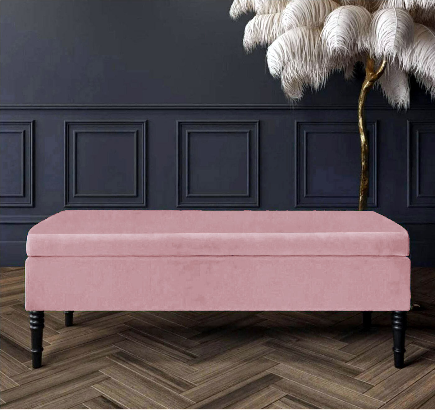 Safar Plain Upholstered Velvet Bench with Storage