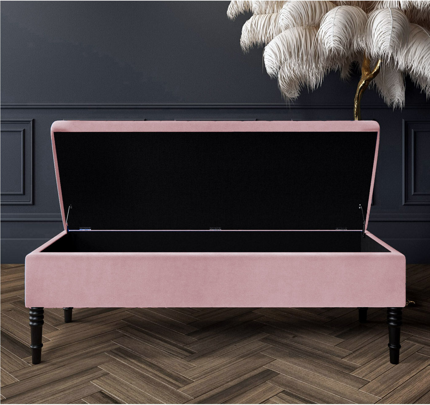 Safar Plain Upholstered Velvet Bench with Storage