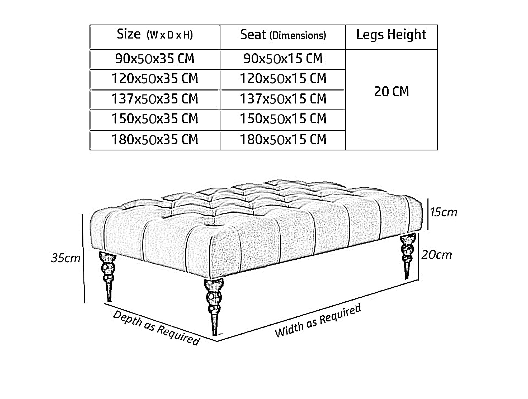 Alyana Rectangle Chesterfield Footstool