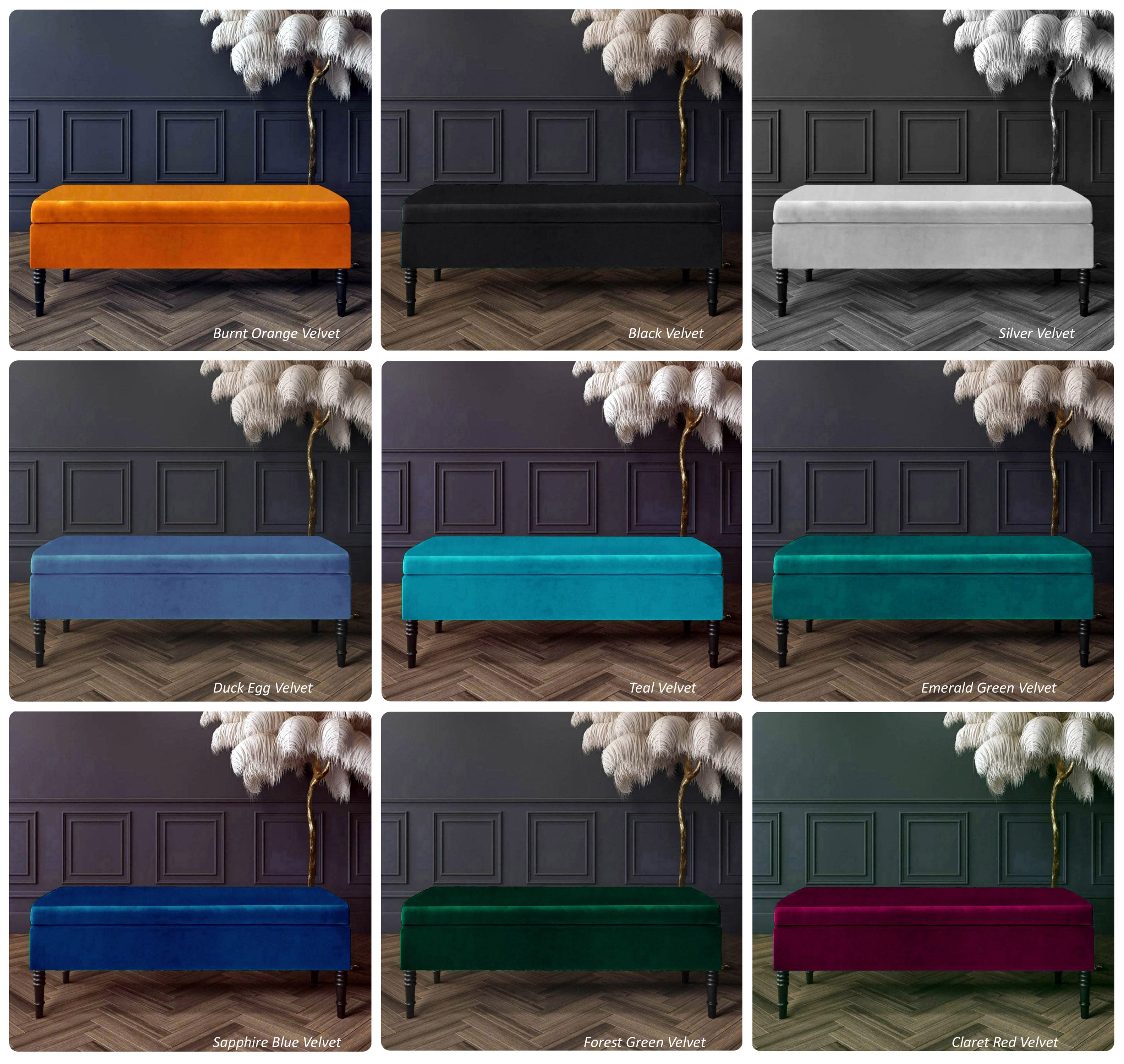 Safar Plain Upholstered Velvet Bench with Storage