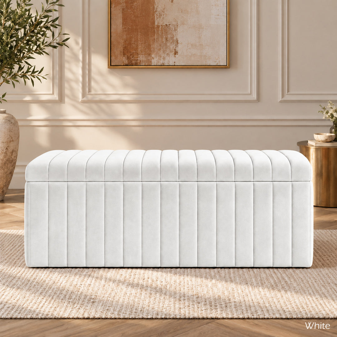 Lux Striped Ottoman Storage Box in Velvet